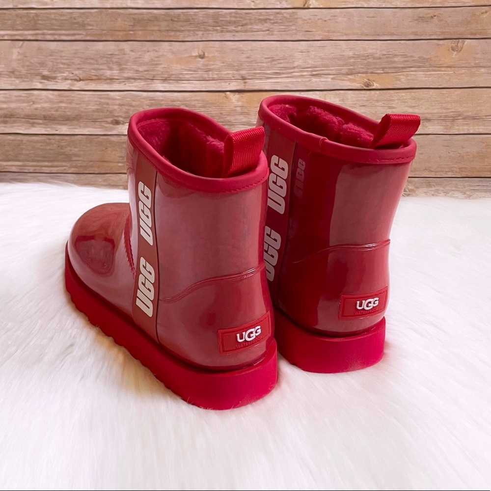 UGG Women’s Classic Clear Mini Waterproof Boots In Ribbon Red - Picture 2 of 9